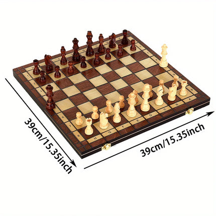 Magnetic 39cm Wooden Chess Board Game Toy, Wooden Solid Wood Puzzle Interactive Game Standard Version, Large-sized Double Queens