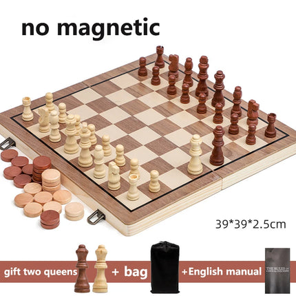 Wooden Magnetic International Chess Set Luxury Large Foldable Chess Board Game 2 In 1 Backgammon Educational Child Games Gifts