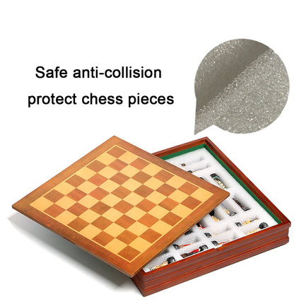 Wooden chessboard without chess pieces, chess storage box 40cm