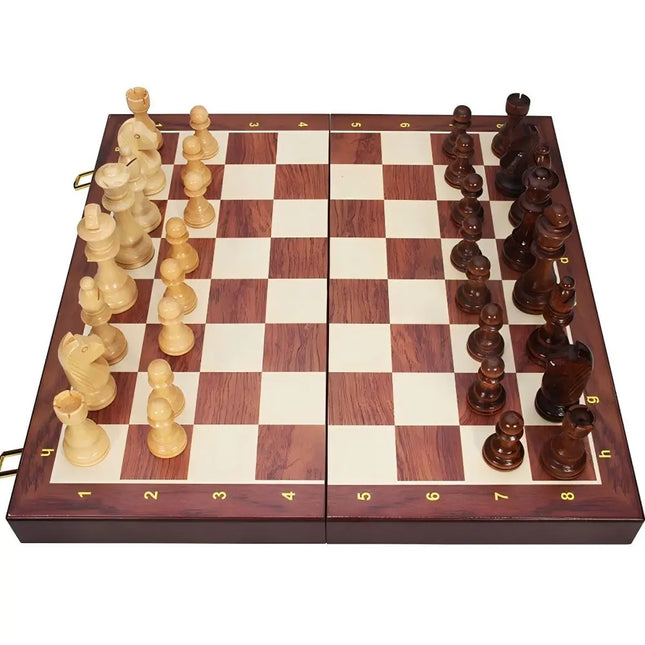 Exquisite Solid Wood Premium chess set with 2 additional backfolded board 39cm/15.35inch for Christmas holiday gift