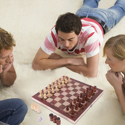 Papan Catur Besar 29x29cm Mengembangkan Pemikiran Strategis 3 in 1 Catur Catur Backgammon Papan Catur Lipat untuk Anak-anak dan Dewasa