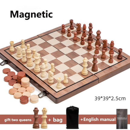 Wooden Magnetic International Chess Set Luxury Large Foldable Chess Board Game 2 In 1 Backgammon Educational Child Games Gifts