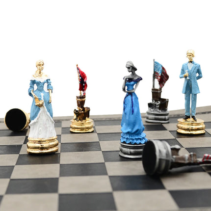 Metal Painted Chess Desktop Intelligent Game War Themed Toys Luxury Knight Hand Painted Checkers Card Gift Series Characters