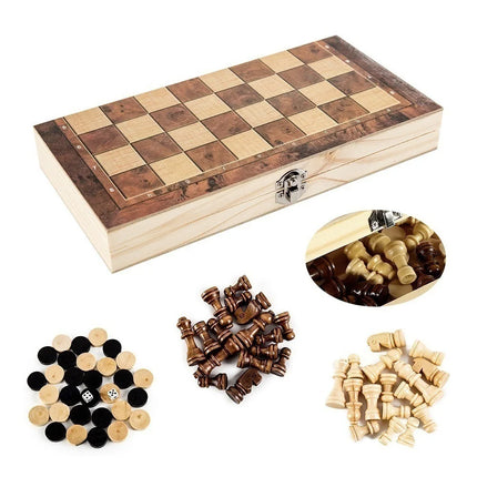 Foldable International Chess 3-in-1 Wooden Chess Set Toy Educational Brain Training Board Game High-end Wood-chess-pieces