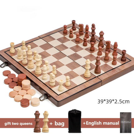 Wooden Magnetic International Chess Set Luxury Large Foldable Chess Board Game 2 In 1 Backgammon Educational Child Games Gifts